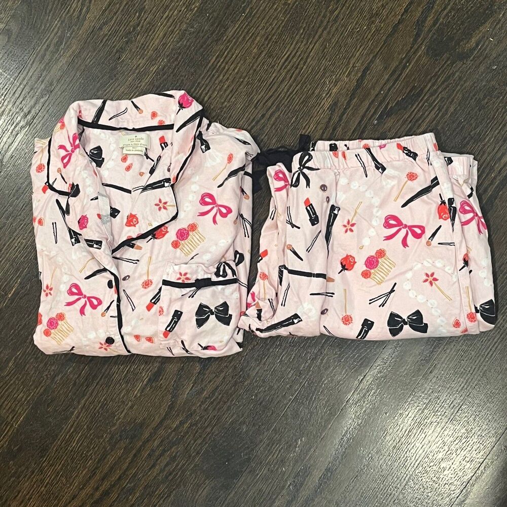 Women's Pink Bow Lipstick Printed Pajama Set